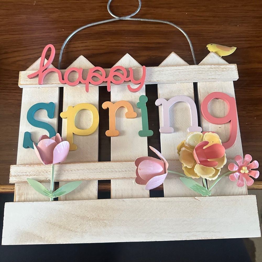 Colorful 'Happy Spring' Wooden Wall or Door Decor